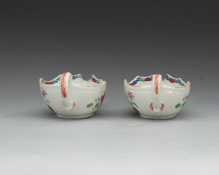 A pair of famille rose sauce boats, Qing dynasty, Qianlong (1736-95).