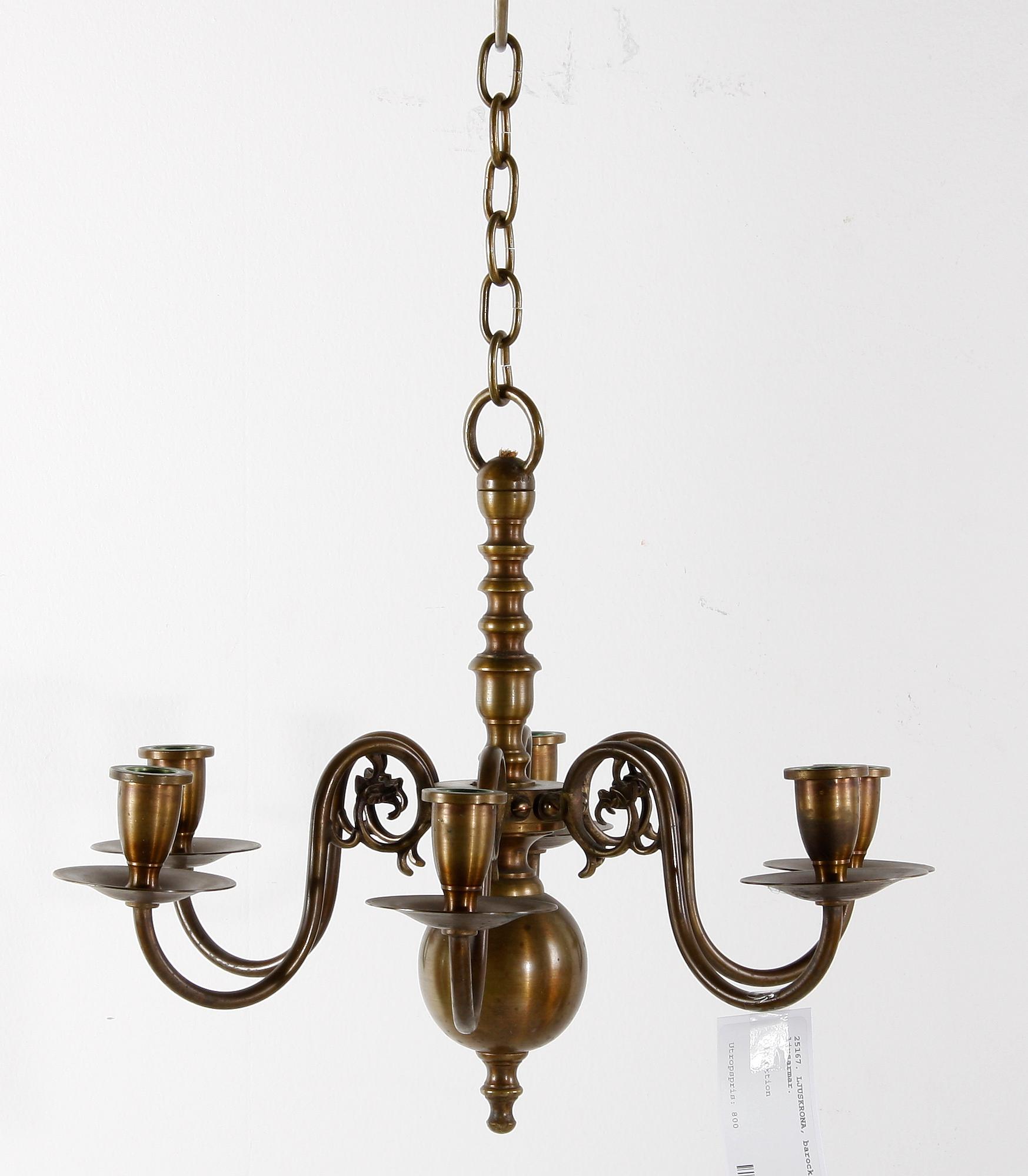 LJUSKRONA, barockstil, 6 ljusarmar.