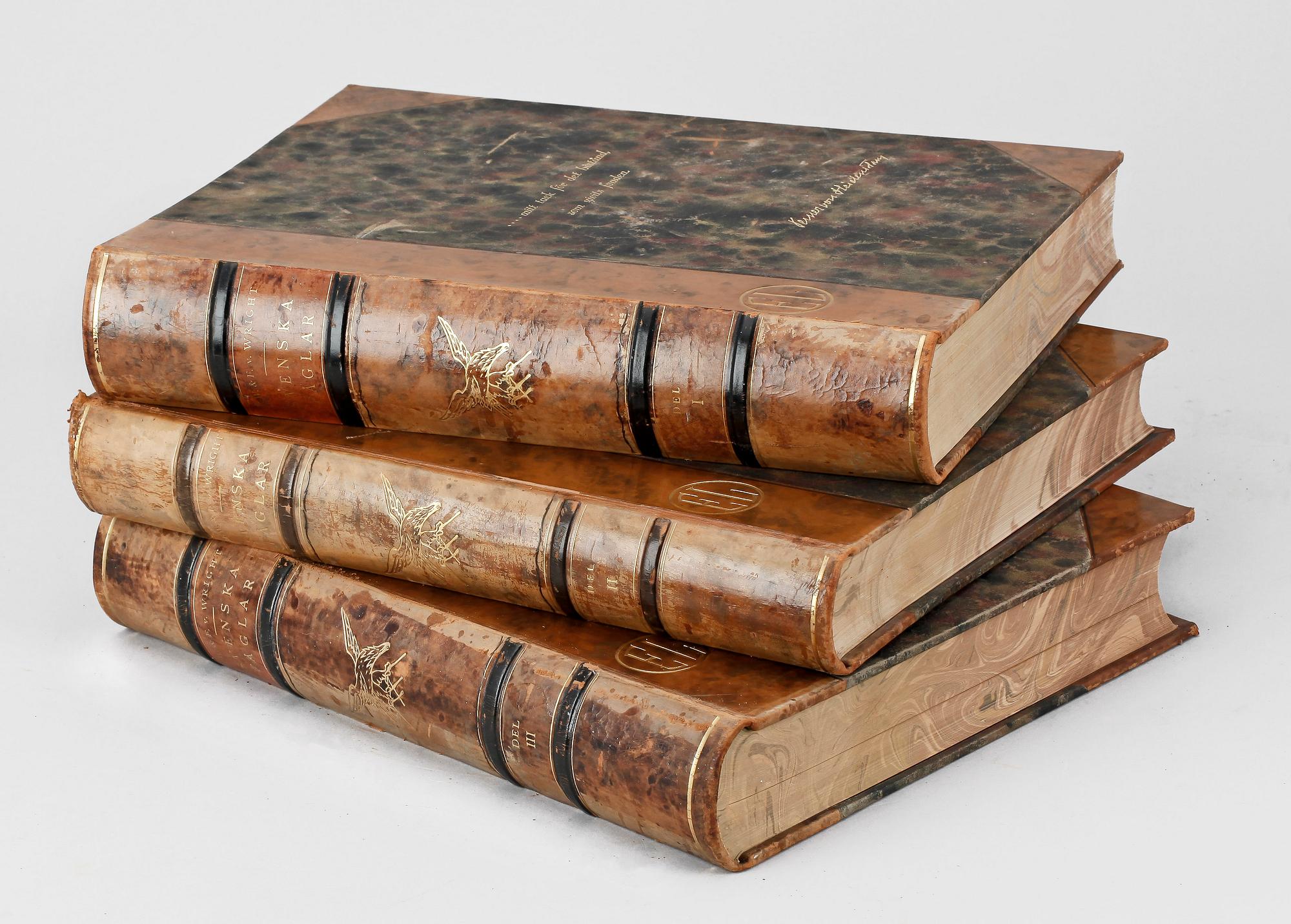 BÖCKER, 3 vol, "Svenska Fåglar", M,W & F von Wright. Stockholm, 1924 och 1929.
