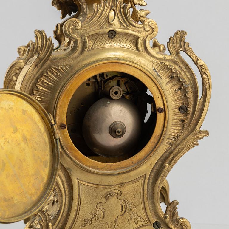 A Rococo Revival mantel clock, late 19th Century.