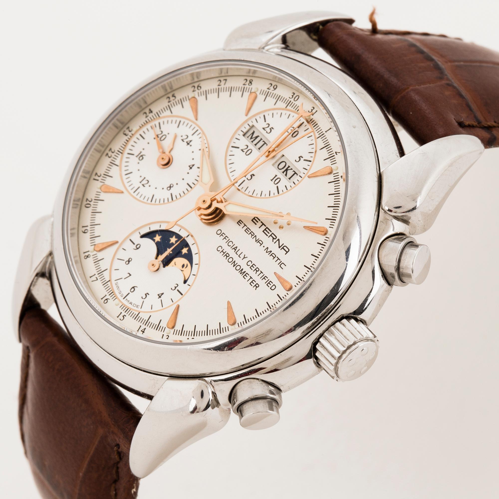 Eterna Matic Chronometer chronograph wristwatch 38 mm. Bukowskis