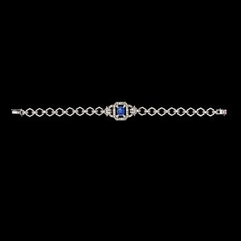 A cabochon cut blue sapphire and diamond bracelet, total carat weight  circa 1.20 cts.