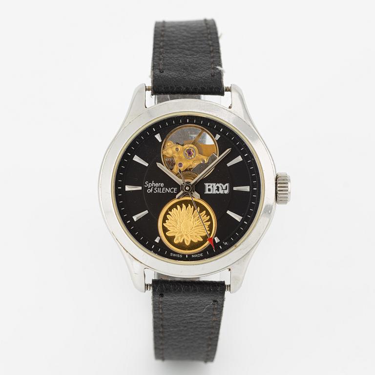 Bernhard H. Mayer, Sphere of Silence Coin Watch, wristwatch, 33.5 mm.
