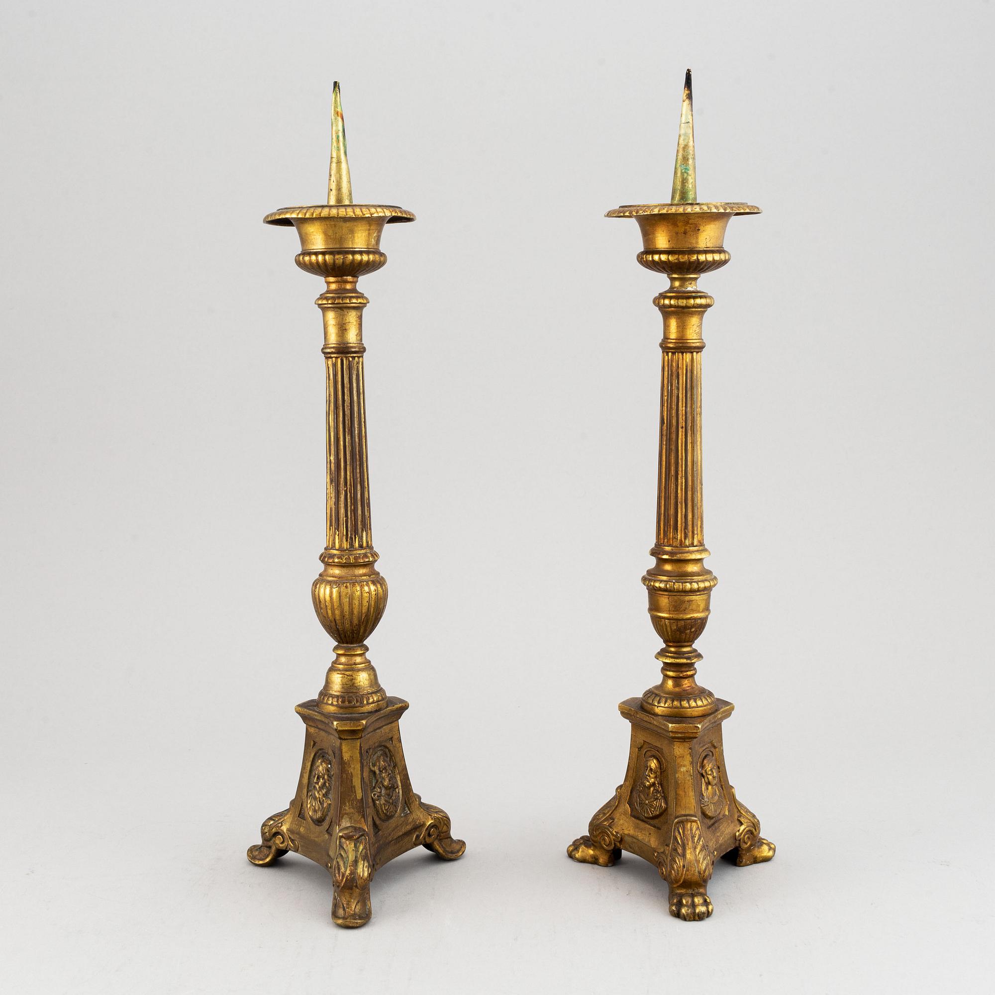 Two 19th century bronze altar candlesticks.