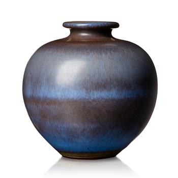 72. Berndt Friberg, a blue and brown 'rabbit's fur' stoneware vase, Gustavsberg studio, Sweden 1965.