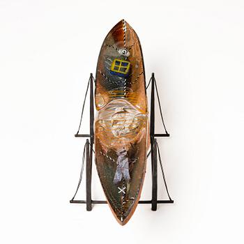 Bertil Vallien, a unique sand cast glass sculpture of a boat, Kosta Boda, Sweden, 1980s.