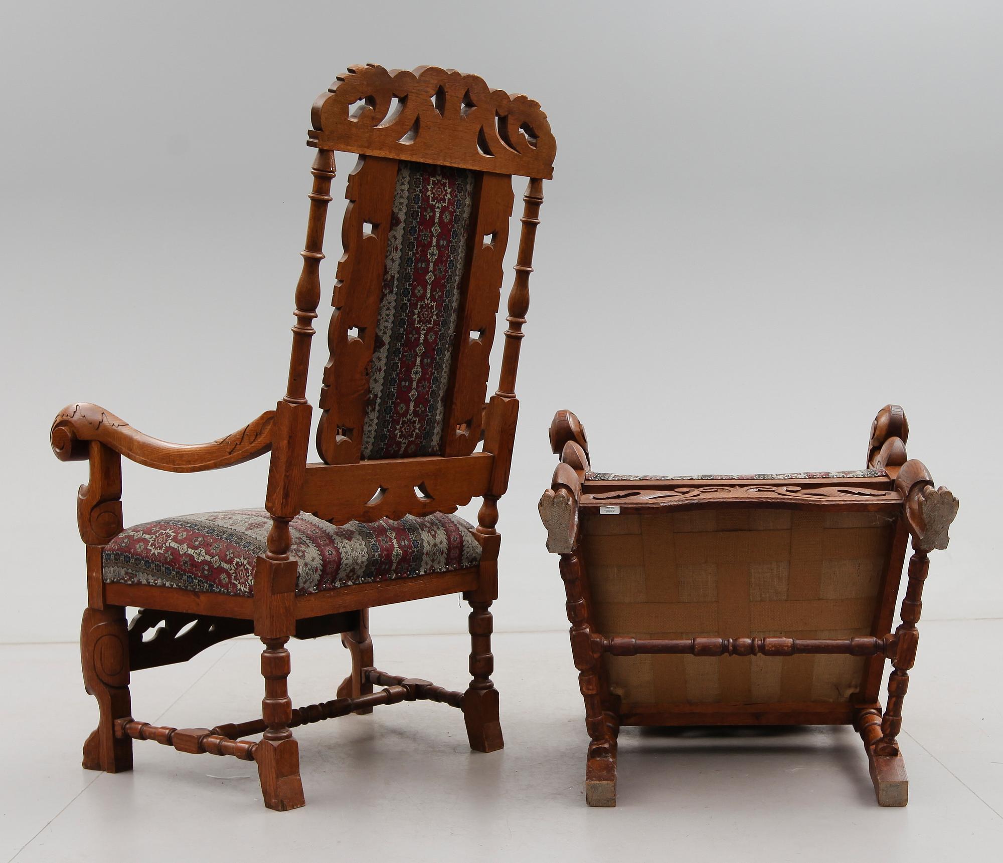KARMSTOLAR, 1 par, renässansstil, omkring år 1900.