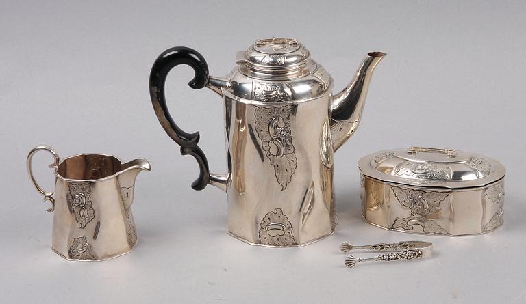KAFFESERVIS, 3 delar, silver, 1900-tal. Tot vikt  ca 850 gram.