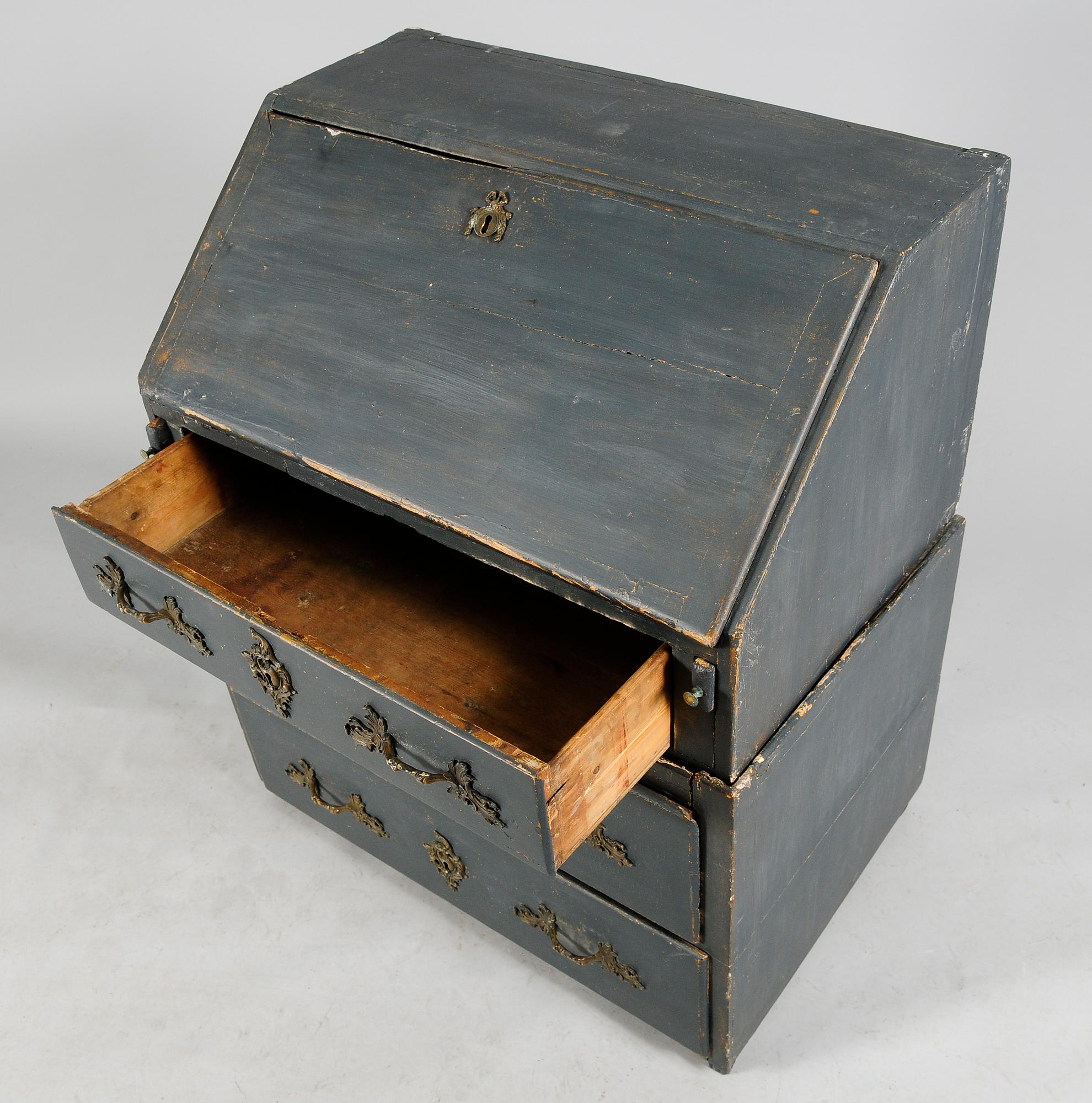 SEKRETÄR, 1700-/1800-tal, blåmålad.