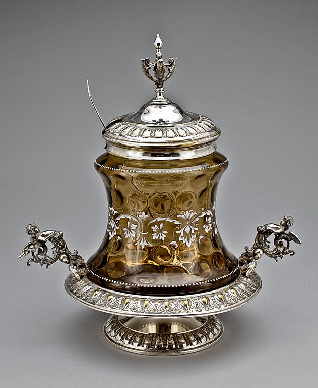 BÅLSKÅL, nysilver och glas, nyrenässans, 1800-talets slut.