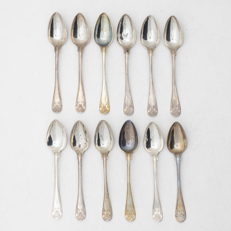 claes Peter Hedin, twelve silver tea spoons, Sweden, 1867-71.