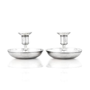 213. A pair of Swedish early 19th century silver chamber-candlesticks, mark of Adolf Zethelius, Stockholm 1816.