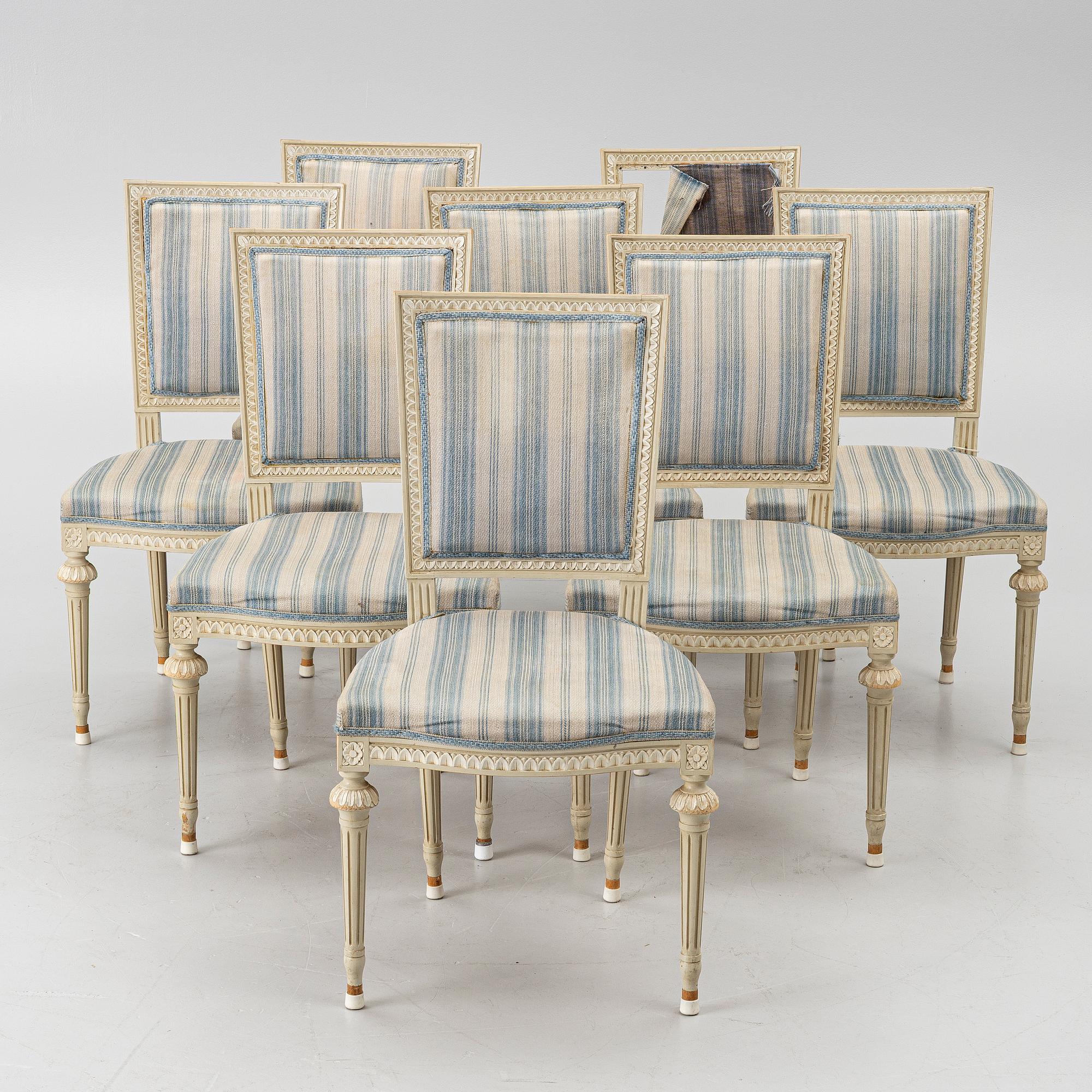 Chairs, 8 pcs, late Gustavian style, around the mid-20th century.