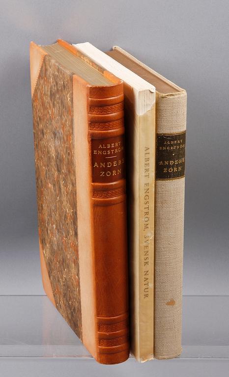 BÖCKER, 3 st, Bla "Anders Zorn" av Albert Engström 1928.