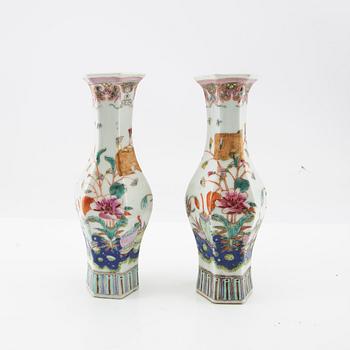 Vases a pair, cushions a pair, and incense burners China (5 pcs) late 19th century/early 20th century porcelain.