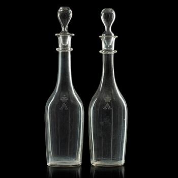 854. A pair of Russian bottles with stoppers, 19th Century. Presumably Imperial Glass Manufactory, St Petersburg.