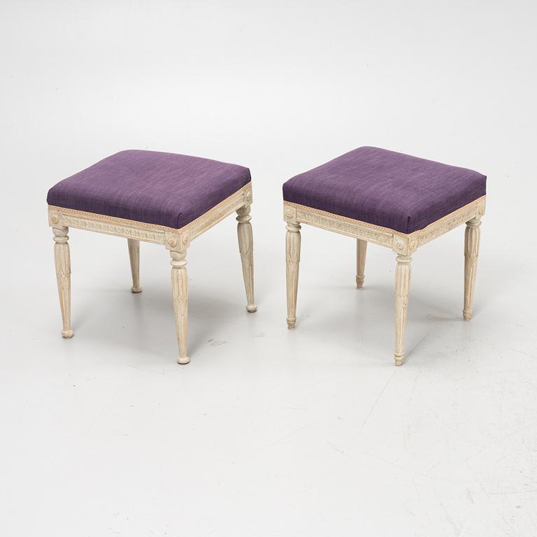 two similar Gustavian stools, around 1800.