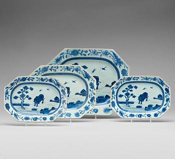 834. A set of four blue and white serving dishes, Qing dynasty, Qianlong (1736-95).