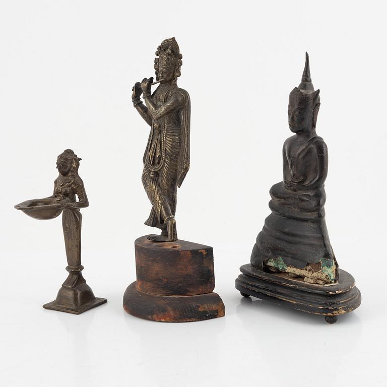 Skulpturer, kopparlegering, tre stycken. Indien samt Burma, 18/1900-tal.