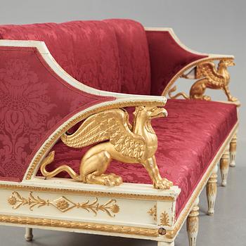 A late Gustavian early 19th century sofa attributed to Ephraim Ståhl, master in Stockholm 1794-1820.