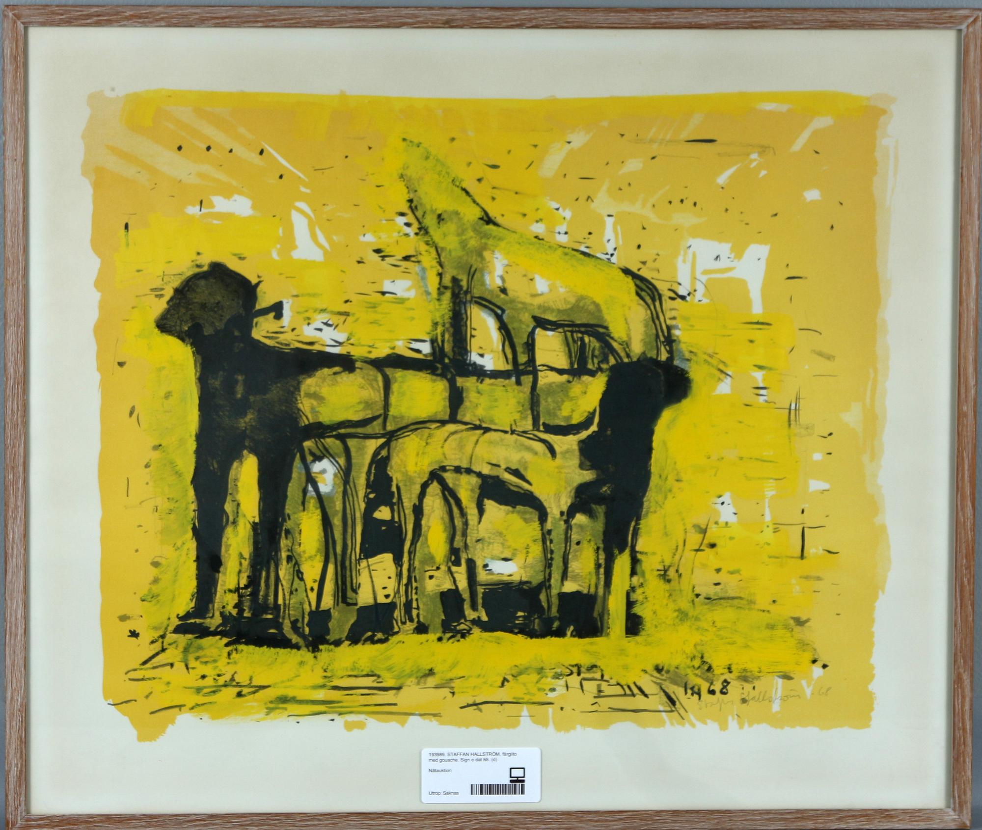STAFFAN HALLSTRÖM, färglitografi bemålad med gouache. Sign o dat 68.