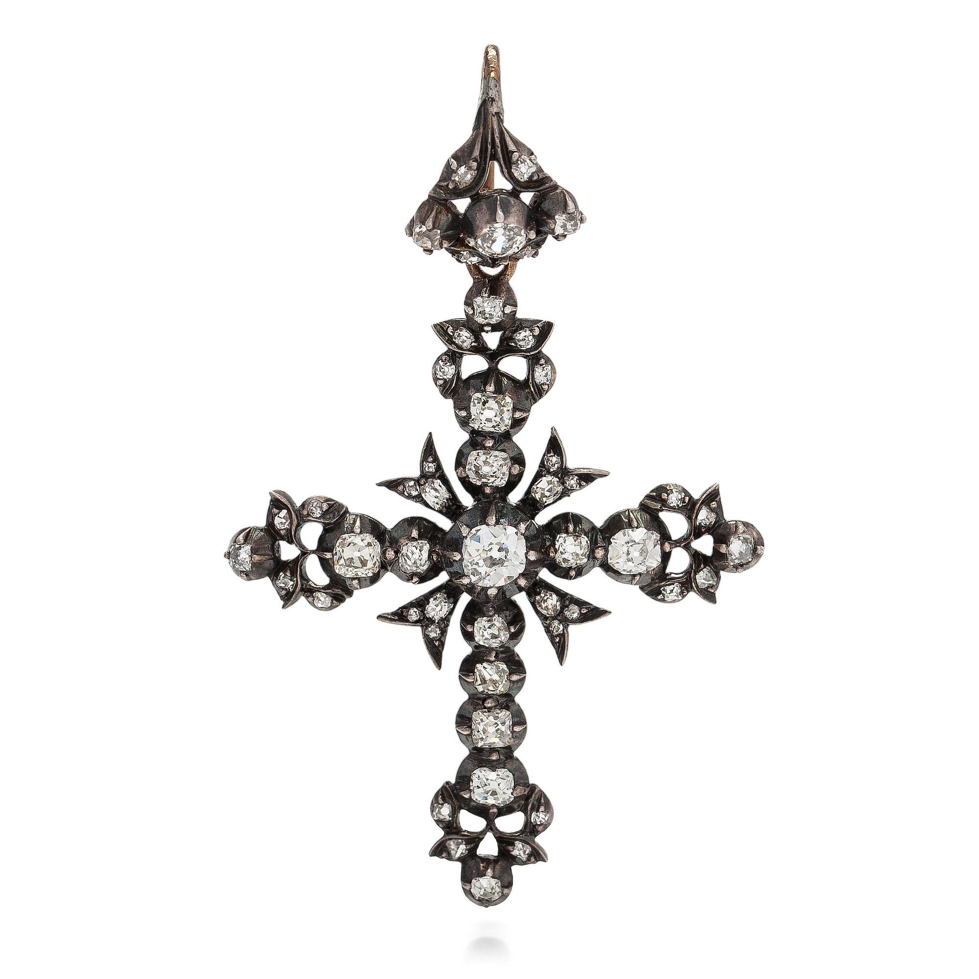 Hänge, i form av kors, silver med gammalslipade diamanter.