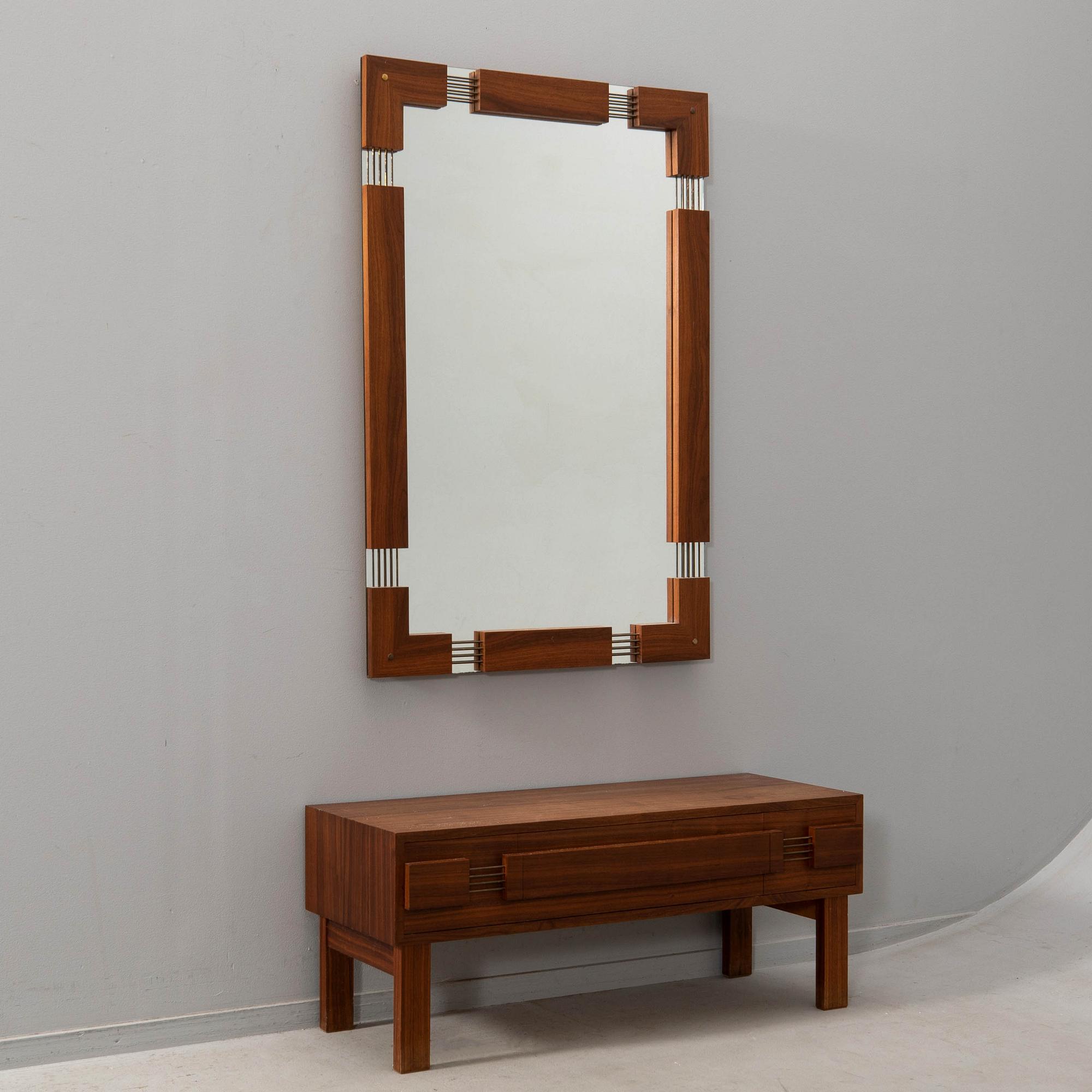 Hall furniture 2 pcs Glass & Wood Hovmantorp 1970s model 7009.