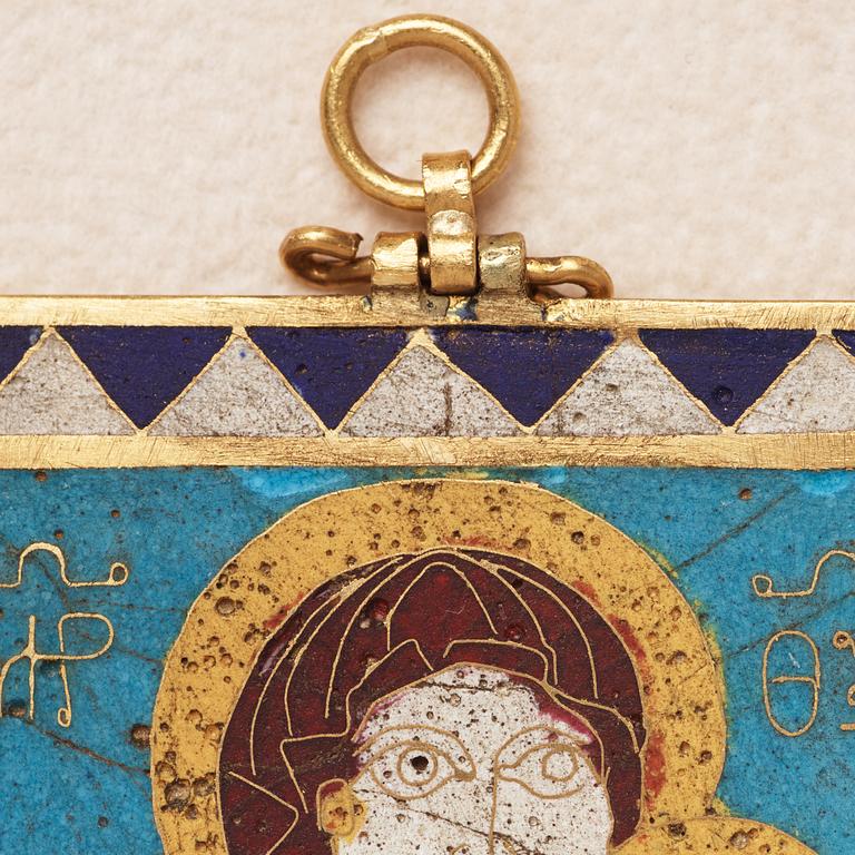 A modern Byzantine-style gold and enamel plaque.