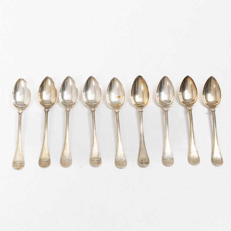 Dosor, 4 st, samt teskedar, 9 st, silver, 1800-1900-tal.