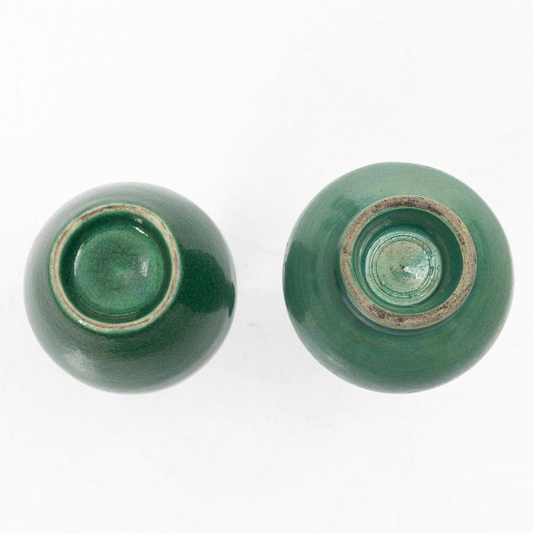 Two green monochrome vases, Qing dynasty, 18th/19th century.