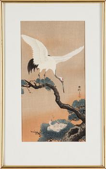 KOSON OHARA (1877-1945), two color woodblock print. Japan, 'Birds'.