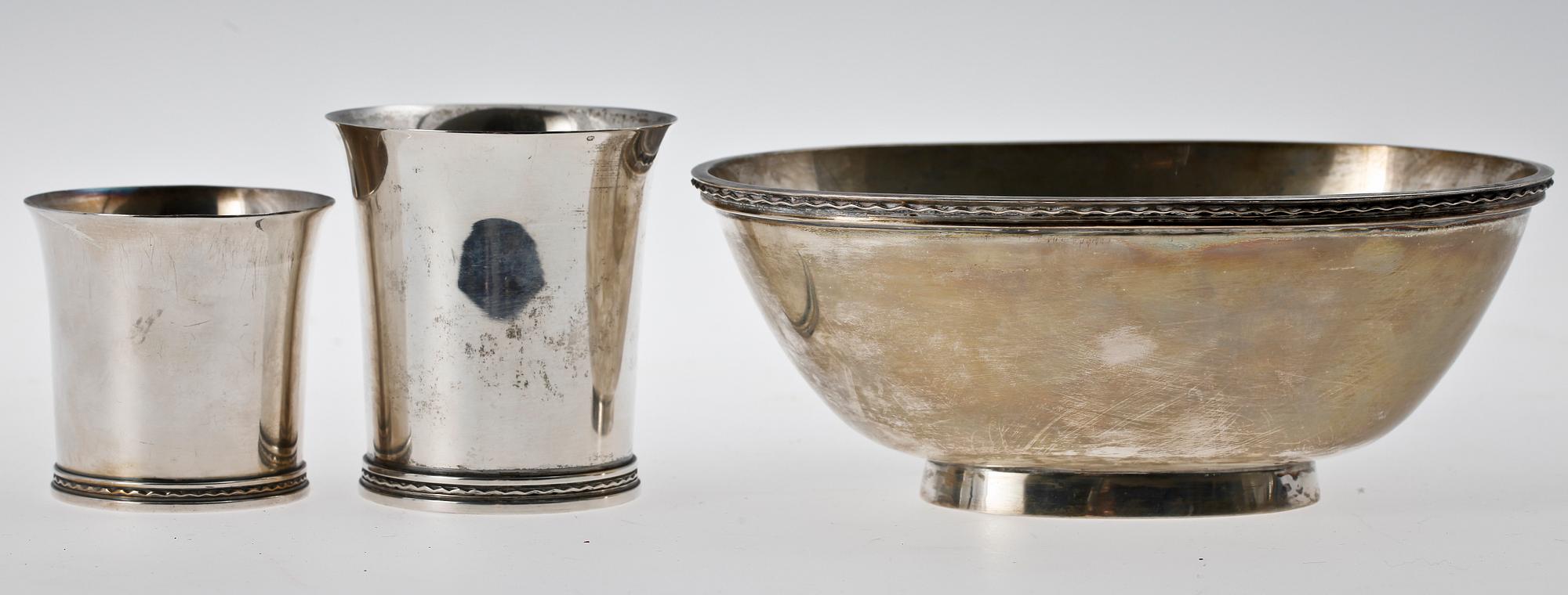 SKÅL samt BÄGARE, 2 st, Silver, Råström.