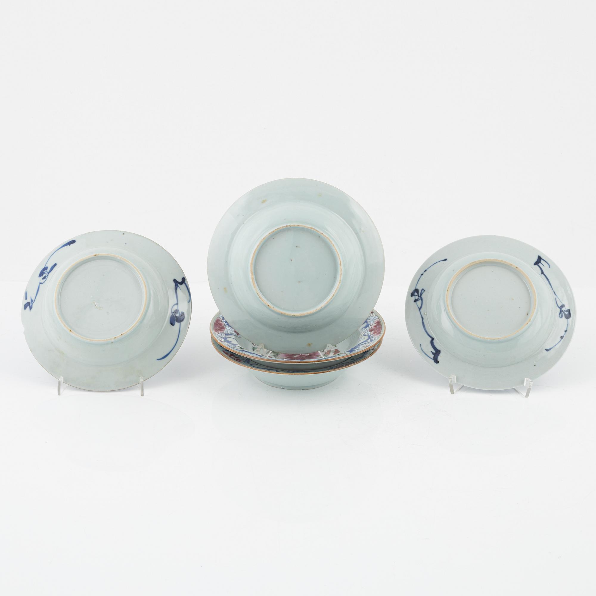 A set of five (3+1+1) dessert dishes, Qing dynasty, 18th Century.