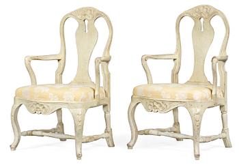 844. A pair of Swedish Rococo armchairs.