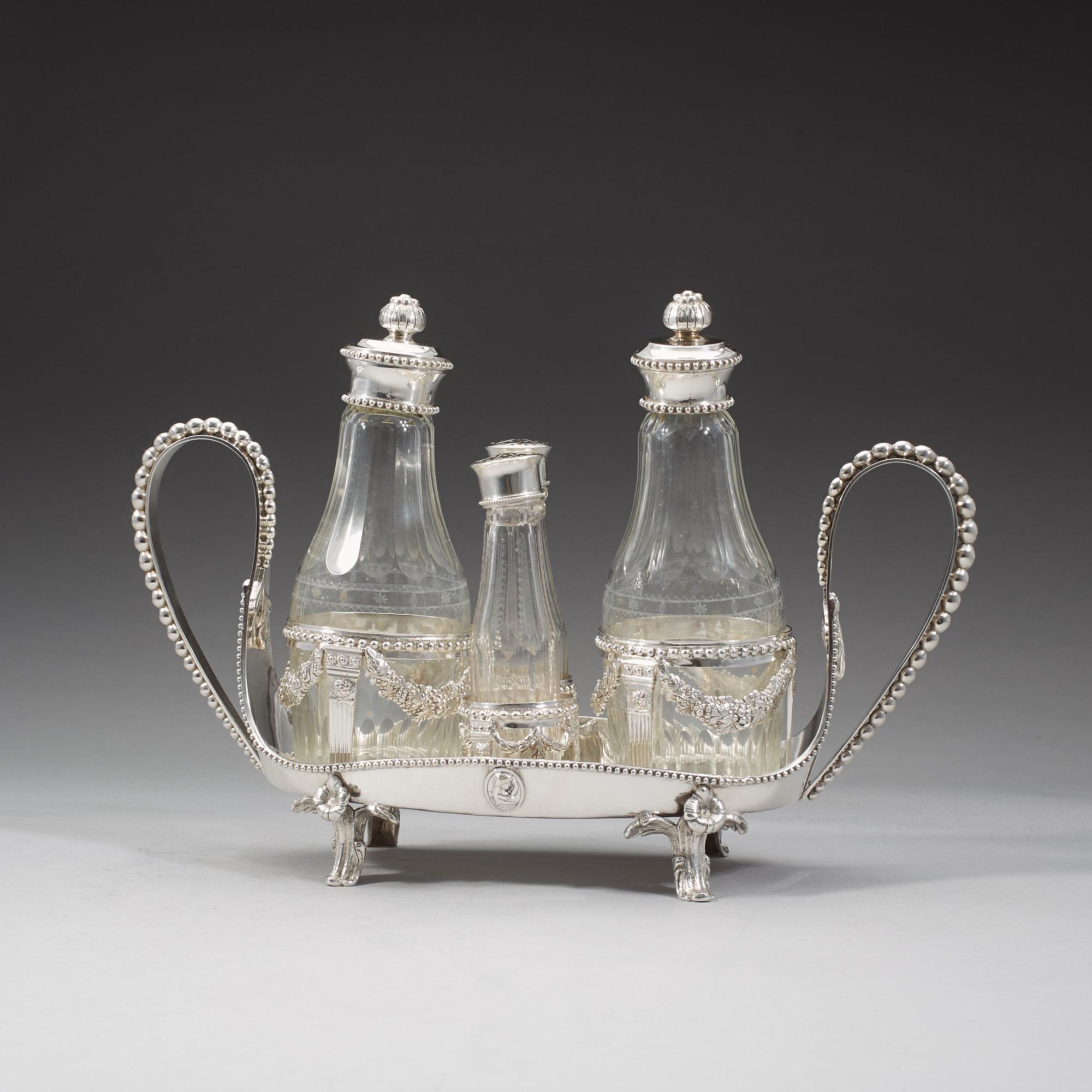 A Swedish 18th century silver cruet-set, Anders Brandt, Norköping 1786.