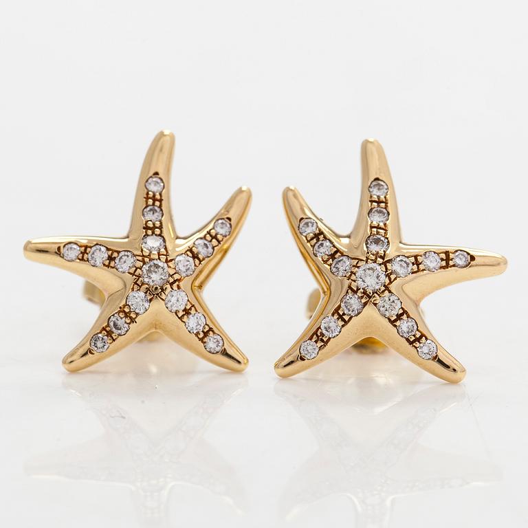 Tiffany & Co, Elsa Peretti, a pair of 18K gold and diamond 'Starfish' earrings.