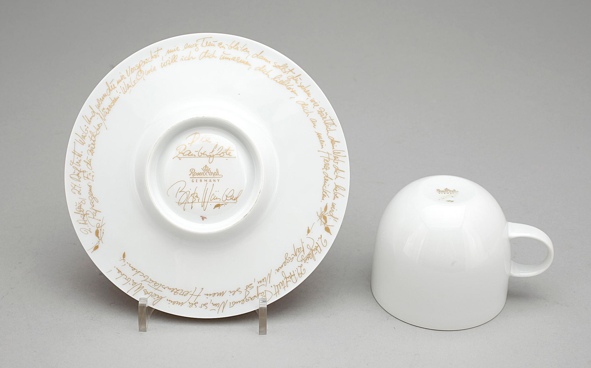 KAFFEKOPPAR MED FAT, 6 st, porslin, Björn Winbladh, "Die Zauberföte", Studio-line, Rosenthal.