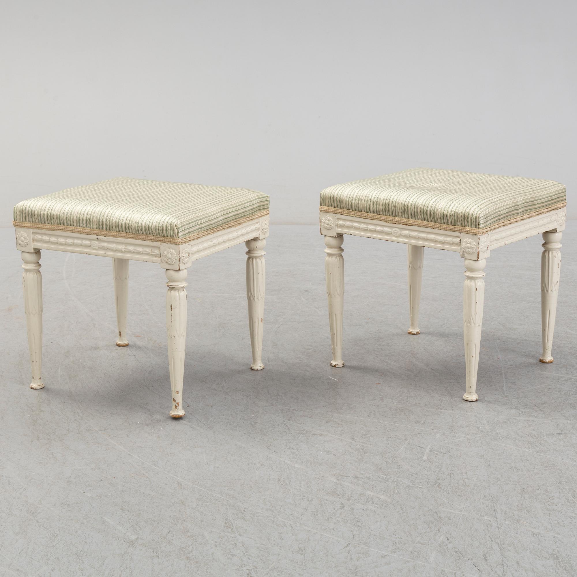 A pair of ca 1800 late Gustavian stools by Erik Öhrmark (1777-1813).