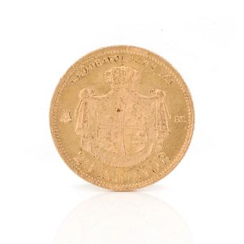 GULDMYNT, 20 kronor, Oscar II av Sverige och Norge, 1875. Vikt 9 gram.