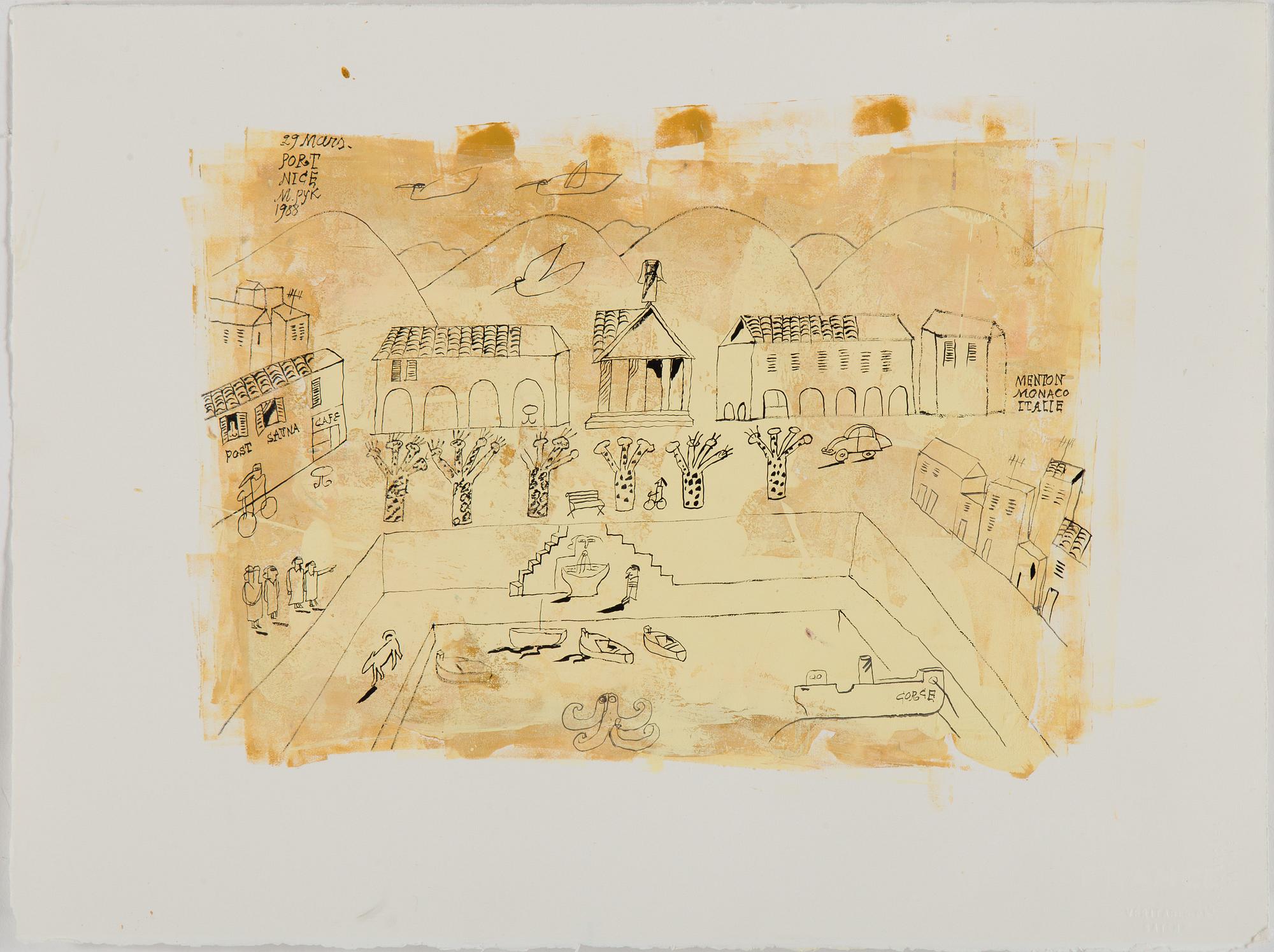 MADELEINE PYK, blandteknik på papper, signerad och daterad 1988.