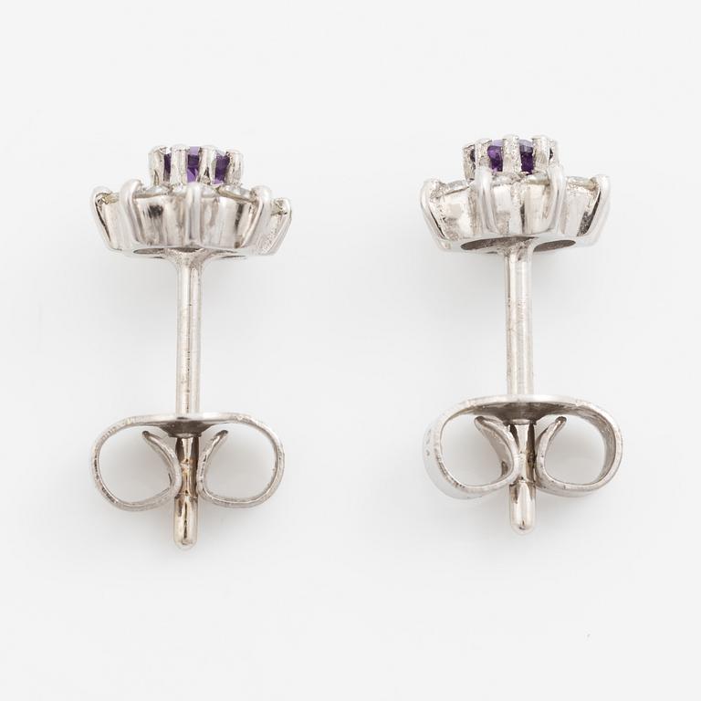 Earrings, a pair, 18K white gold with amethyst and brilliant-cut diamonds.