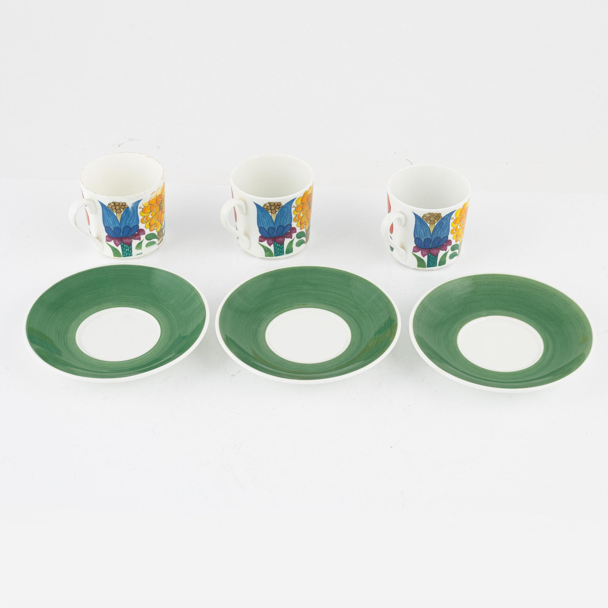 Stig Lindberg, kaffekoppar med fat, 3 st, "Tahiti", Gustavsberg.