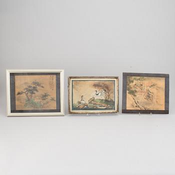 Three watercolour paintings, Qing dynasty, 19th century.