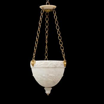 An Empire alabaster lamp, early 19th Century.