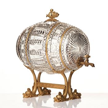 A Empire ormolu-mounted cut glass wine barrel.