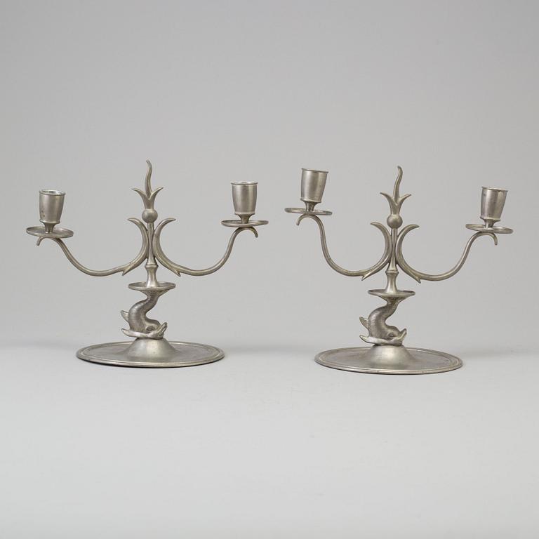 A pair of pewter chandeliers, Firma Svenskt Tenn, Stockholm 1928.