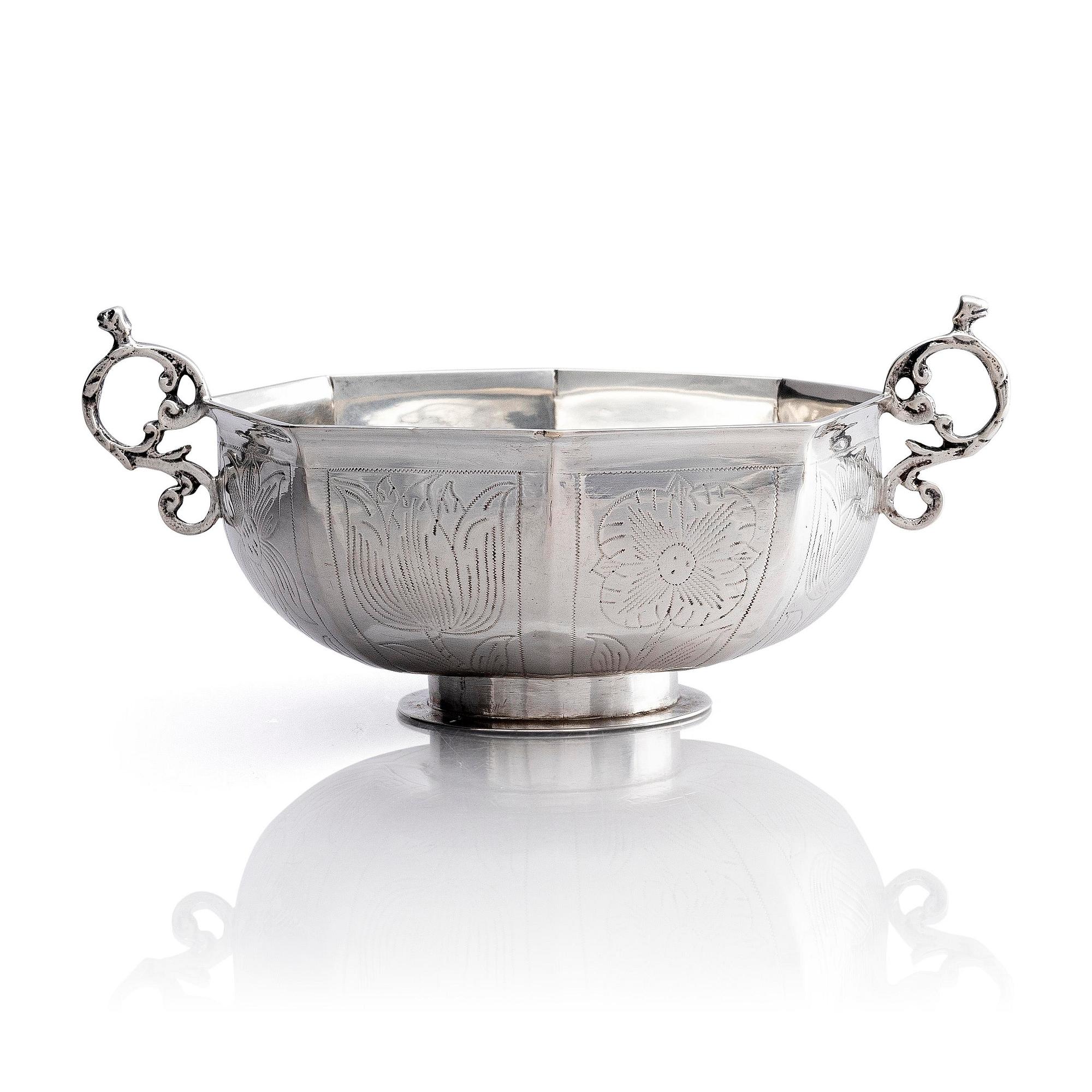 Hans Wiggman, brännvinsskål, silver, Kalmar 1750. Senbarock.