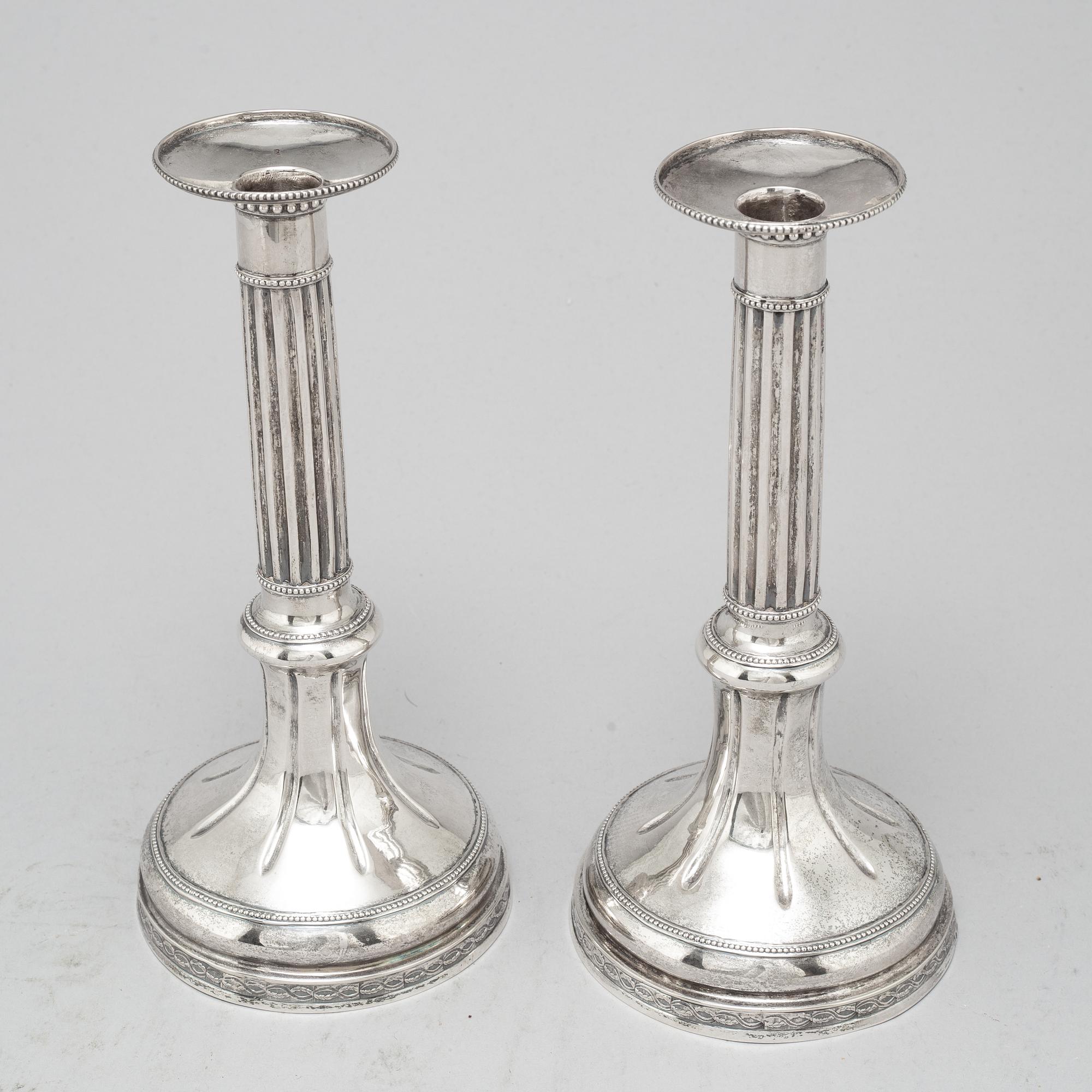 A pair of Swedish 18th century silver candlesticks, mark of Peter Johan Zetterling, Linköping 1792.