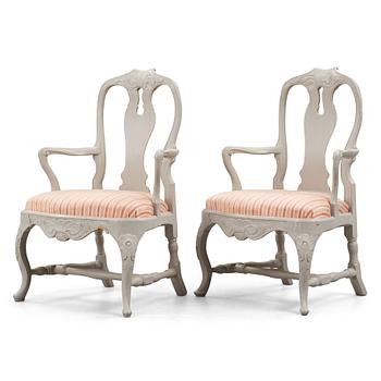 45. A pair of Swedish Rococo armchairs, Stockholm, 18th century.