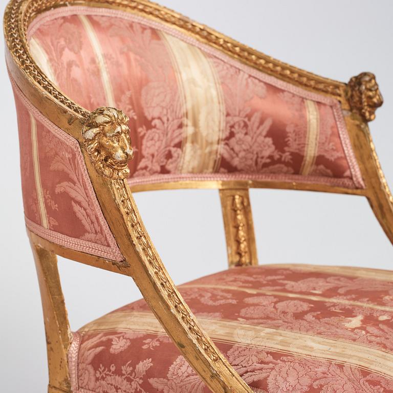 A pair of late Gustavian armchairs, late 18th century.